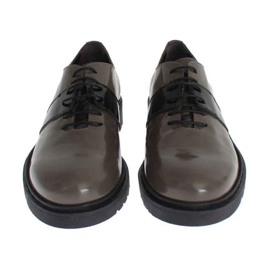 AI_ Elegant Gray Brown Leather Lace-up Shoes