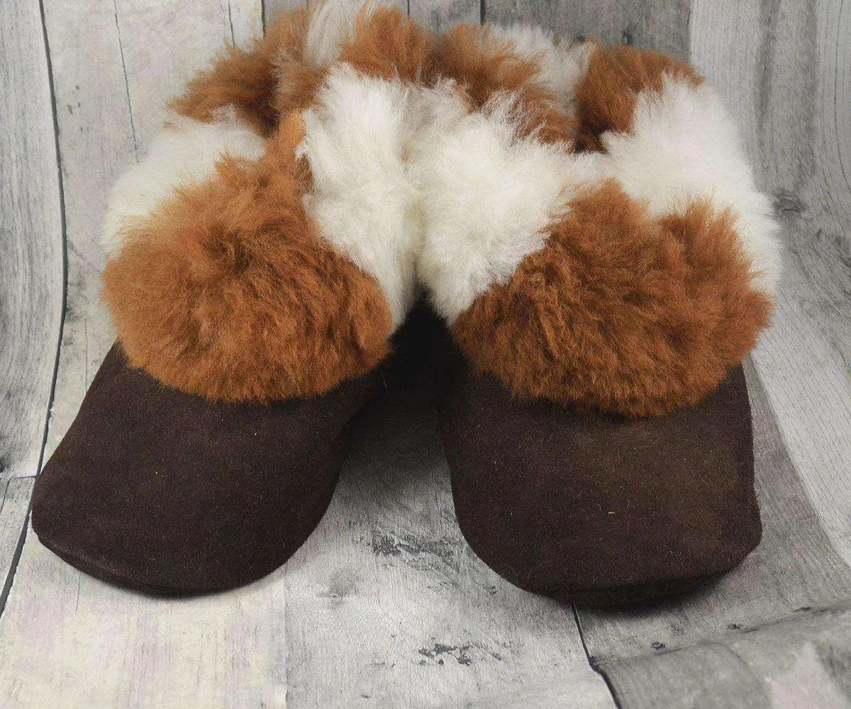 Alpaca Leather Bootie Slippers with Fur Lining