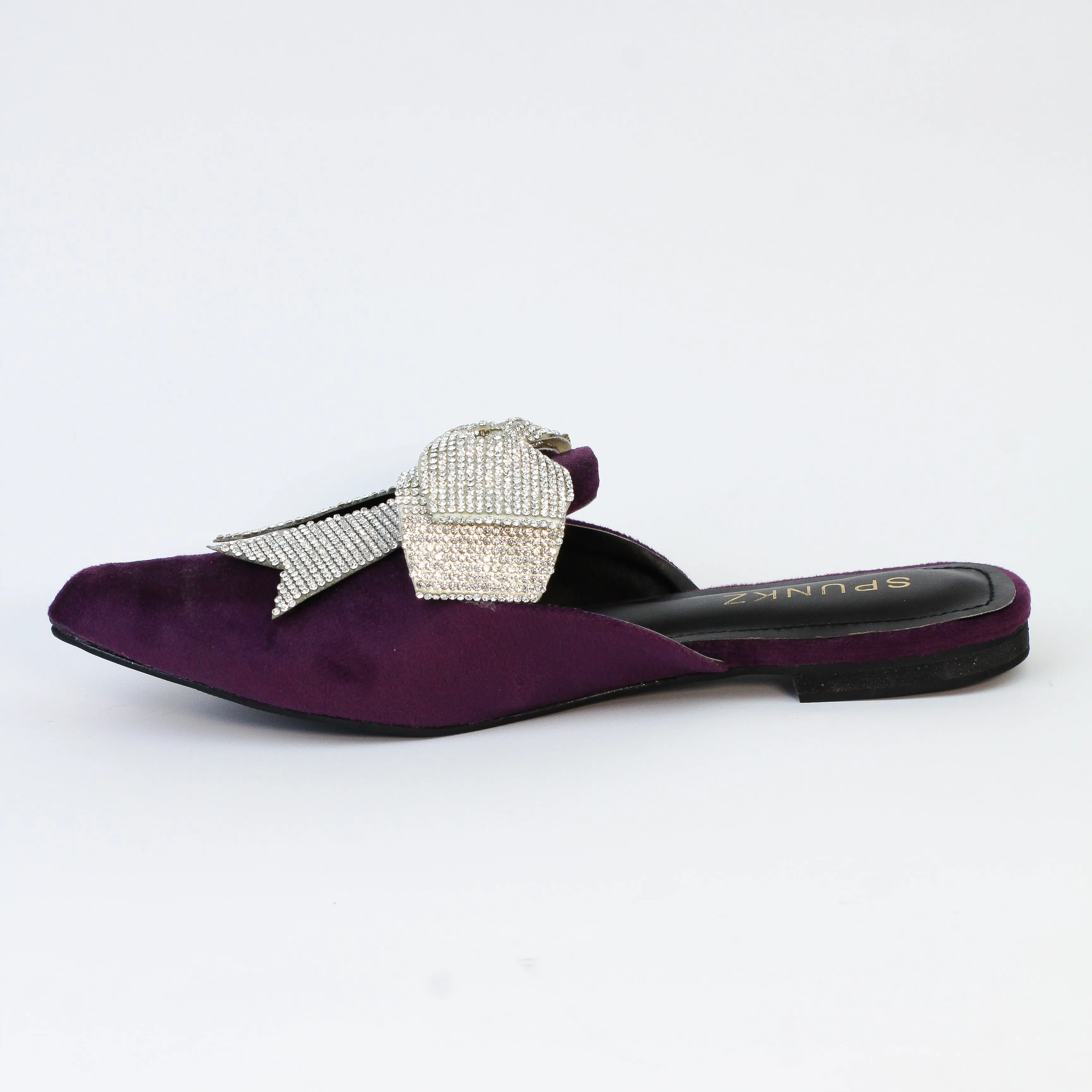 Annabel Purple Velvet Bowknot Ladies Mules Sandals