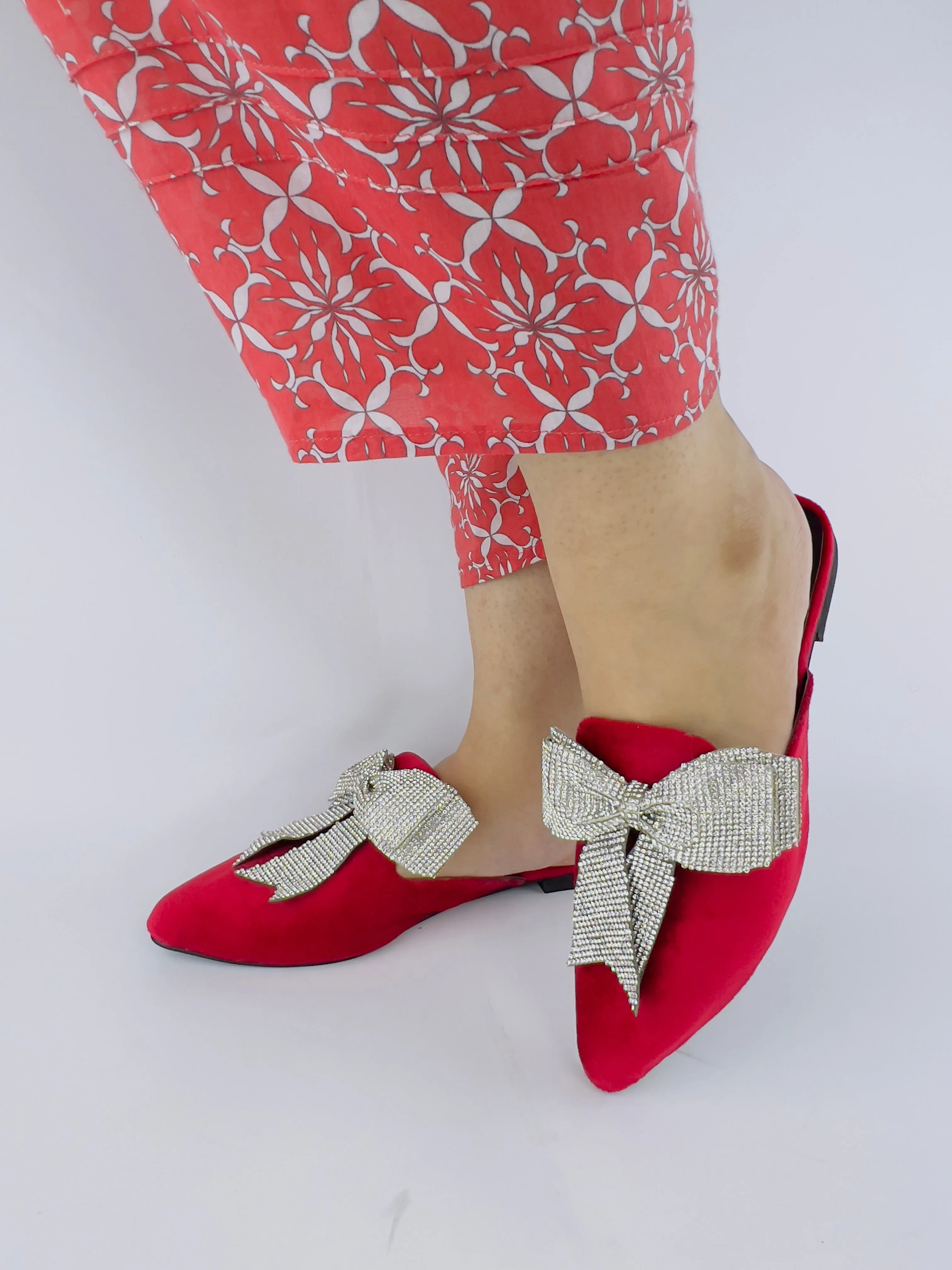 Annabel Red Open Toe Luxury Rhinestone Mules