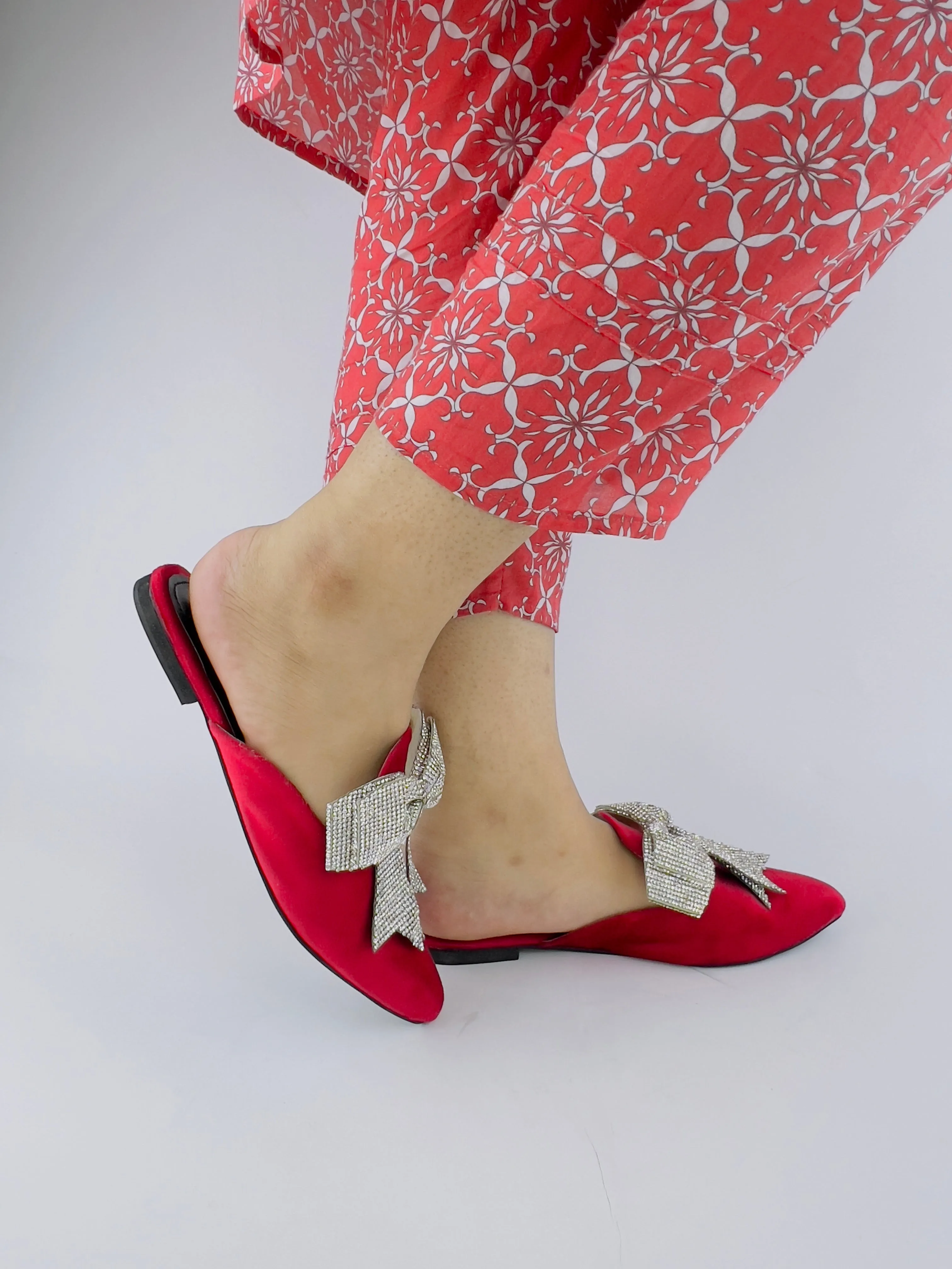 Annabel Red Open Toe Luxury Rhinestone Mules