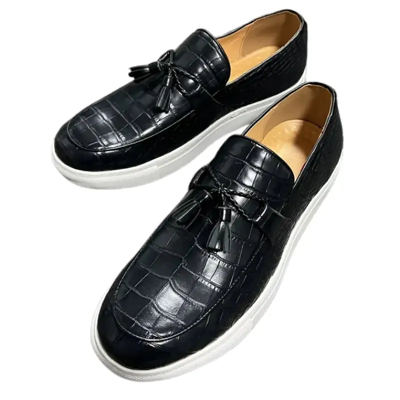 Crocodile Style Leather Tassel Loafers