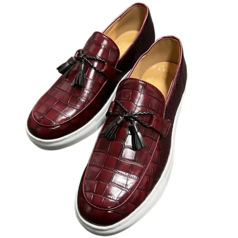 Crocodile Style Leather Tassel Loafers