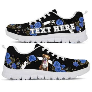 Custom Name Boxer Sneaker, Boxer Dog Lovers Sneakers Gym Rose Blue Flower Running Shoes, Best Running Shoes