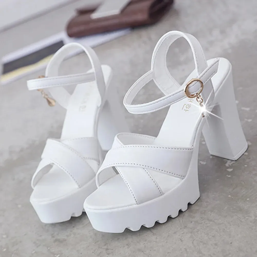 Elegant Women's Peep Toe Sandals | High Heel Platform Wedges | Fashionable Buckle Slope Shoes