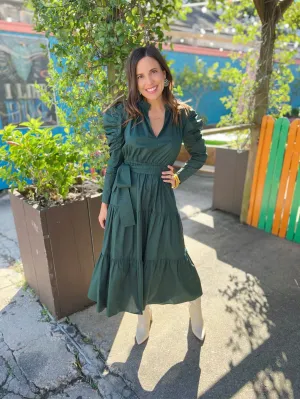 Emerald Puff Slv Elizabeth Midi Dress