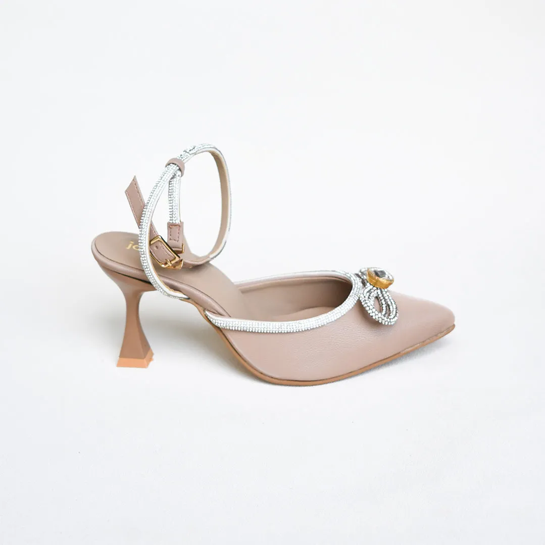 Flashy Bow Mules Beige