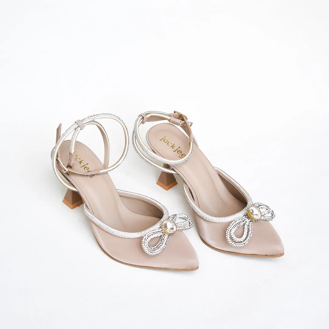 Flashy Bow Mules Beige