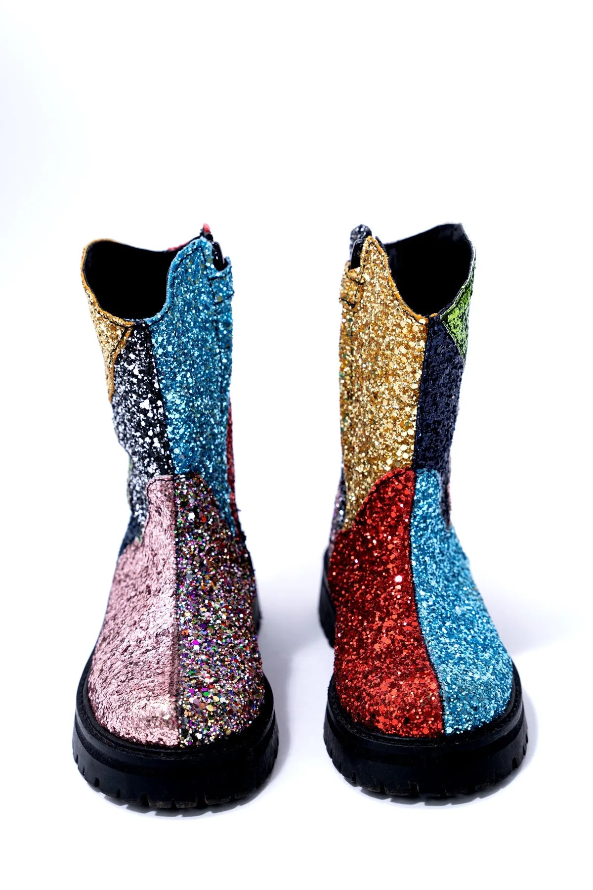 GLITTER LEATHER ANKLE BOOTS