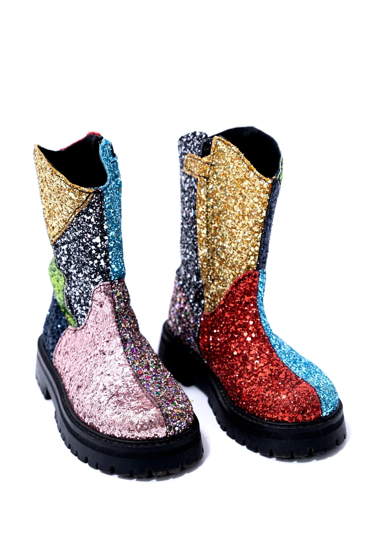 GLITTER LEATHER ANKLE BOOTS