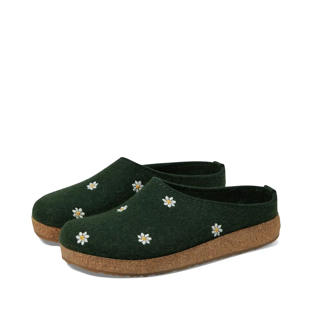 Haflinger Women's Margherita Daisies Wool Clog in Green