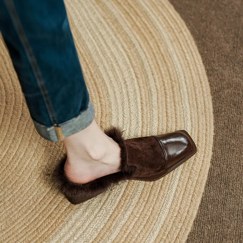 Keira Brown Low Heeled Mules with Fur