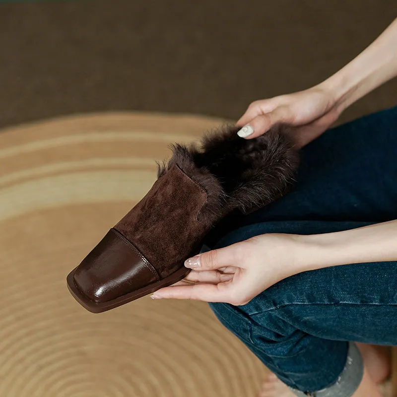 Keira Brown Low Heeled Mules with Fur