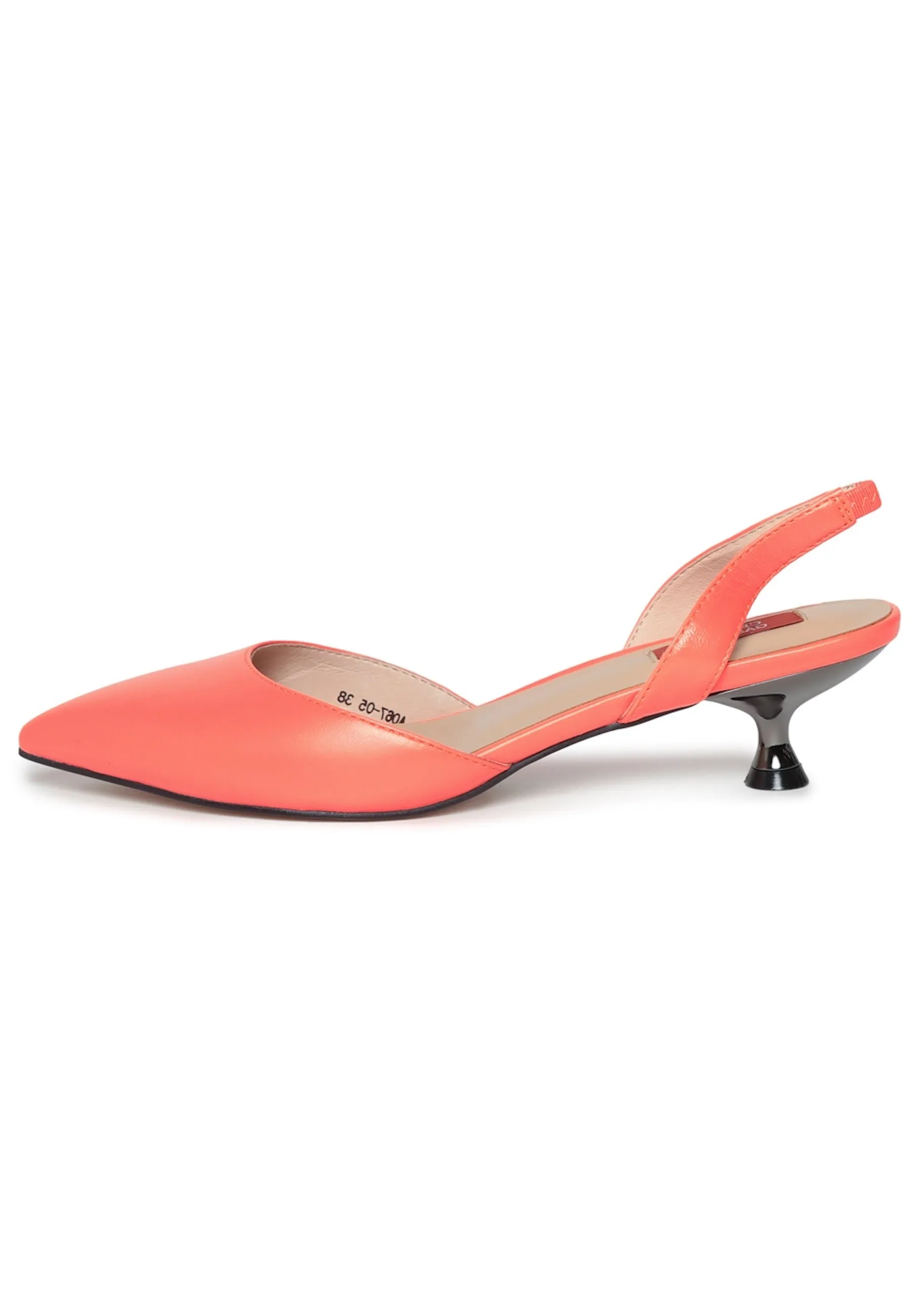 Leather Kitten Heel Sandals - Orange