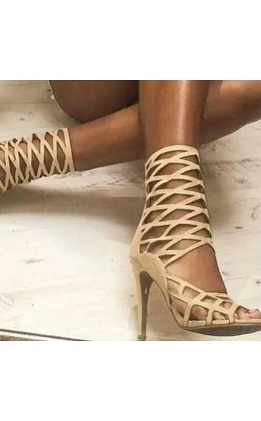 Lui Cream Caged Heels