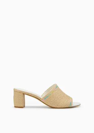 Luly Raffia Mid Heel Mules Beige