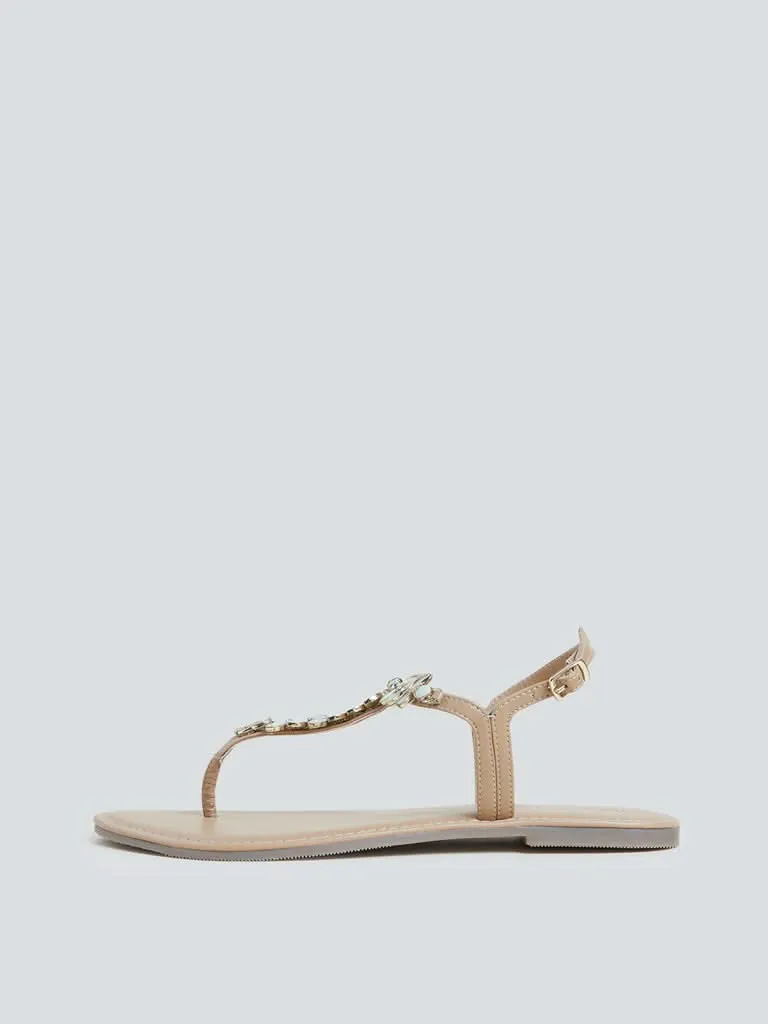 LUNA BLU Beige Leaf Pattern Sandals