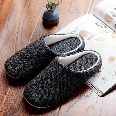 Men's Cotton Black autumn season Home Furnishing East indoor household warm slippers Muji soft bottom good anti-skid slippers