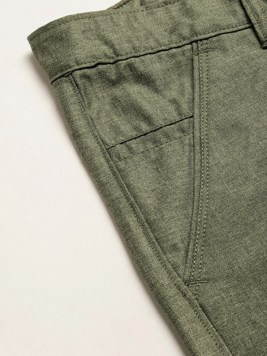 Men's Cotton Blend Green Formal Trousers - Sojanya