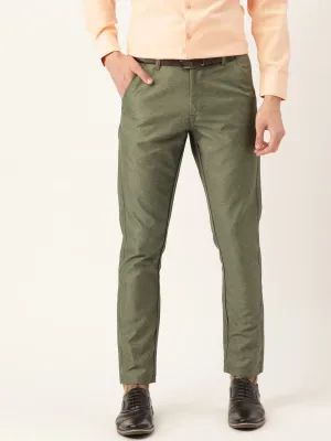 Men's Cotton Blend Green Formal Trousers - Sojanya