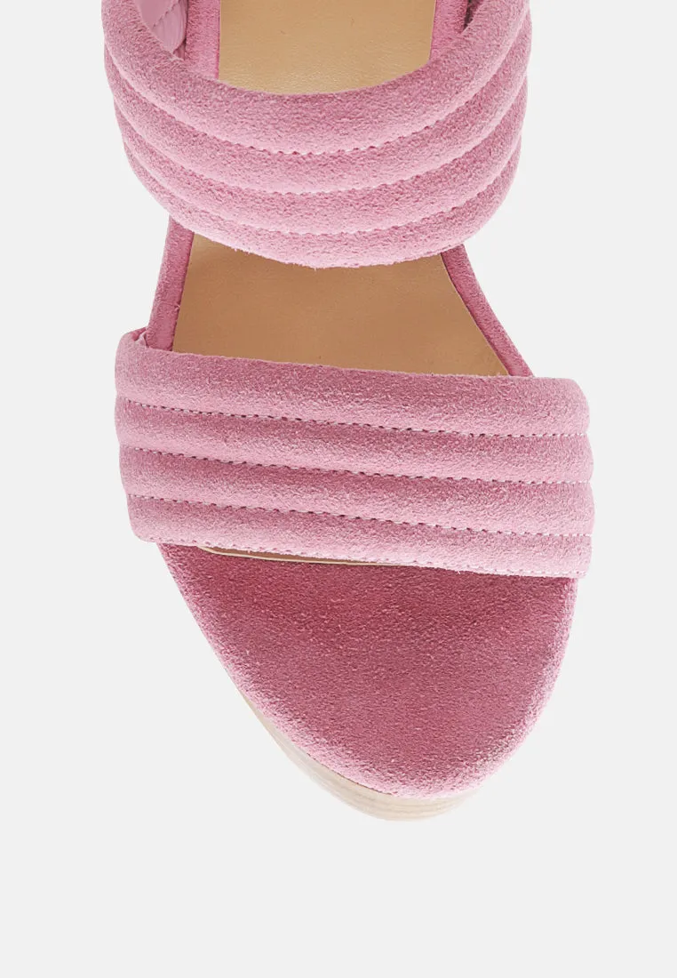 MILLE-FEUX Suede Slip-On Block Heeled Sandal In Pink