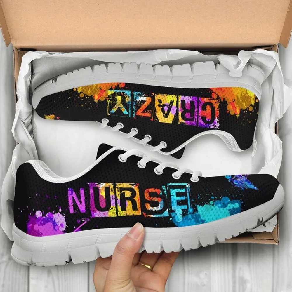 Nurse Sneaker, Nurse Crazy Watercolors Sneakers Shoes, Best Shoes For Nurses