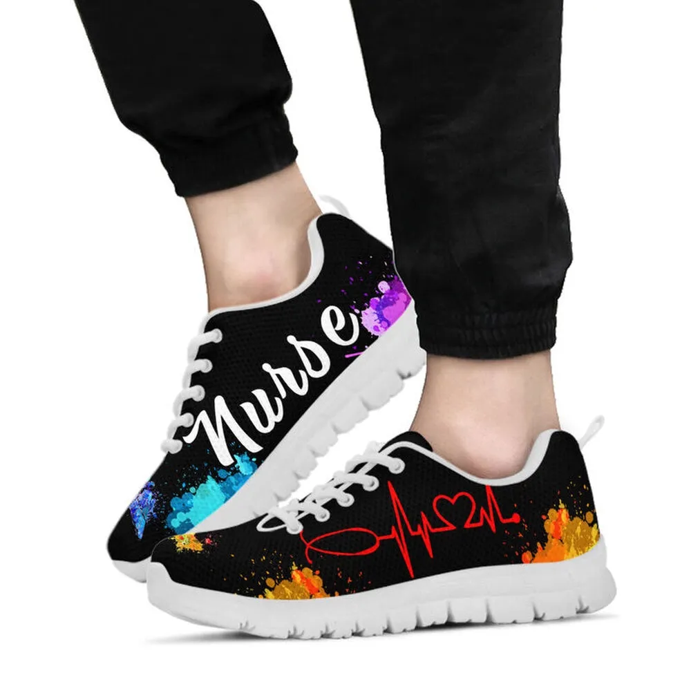 Nurse Sneaker, Nurse Heartbeat Watercolors Sneakers Shoes, Best Shoes For Nurses