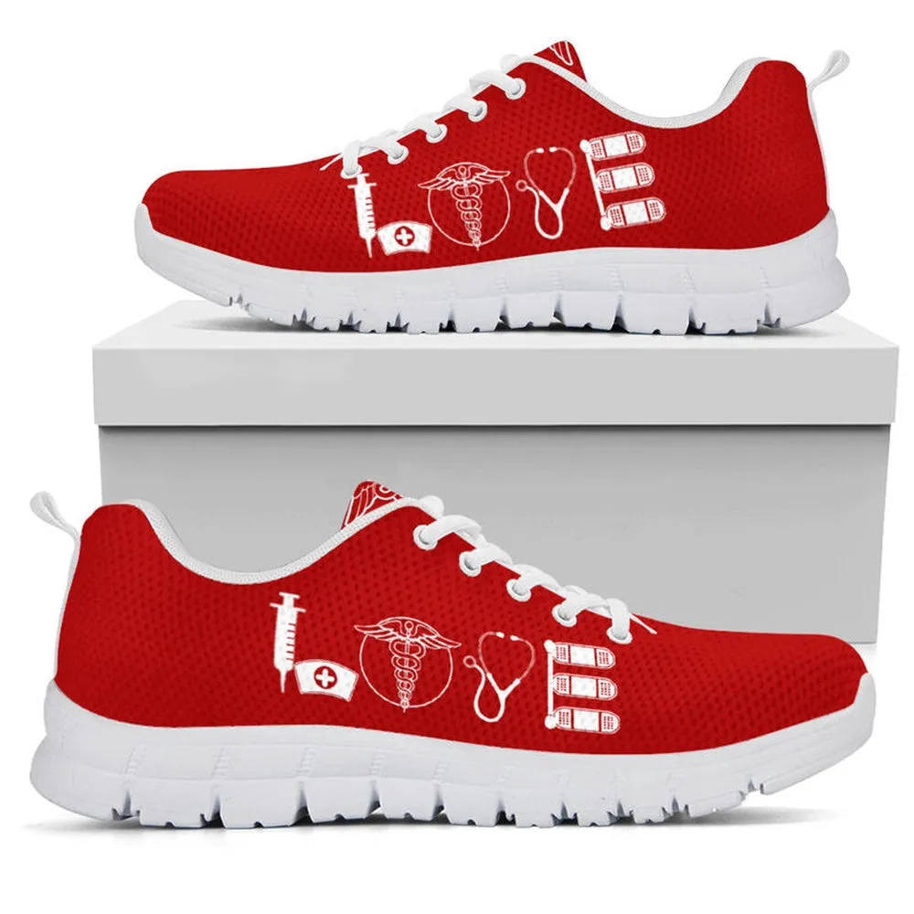 Nurse Sneaker, Nurse Love Red Black Sneakers Shoes, Best Shoes For Nurses