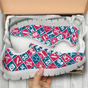 Nurse Sneaker, Nurse Pattern Red Blue Shoes Sneakers Shoes, Best Shoes For Nurses