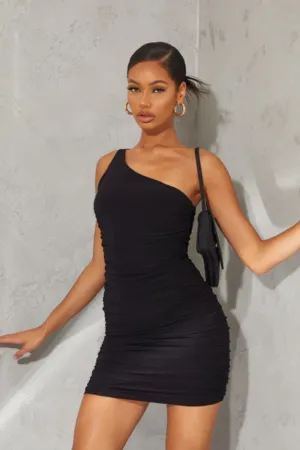 One Shoulder Mini Black Dress