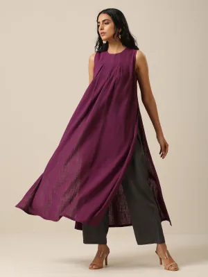 Plum Purple Slub Texture Sleeveless Kurta Pant Set