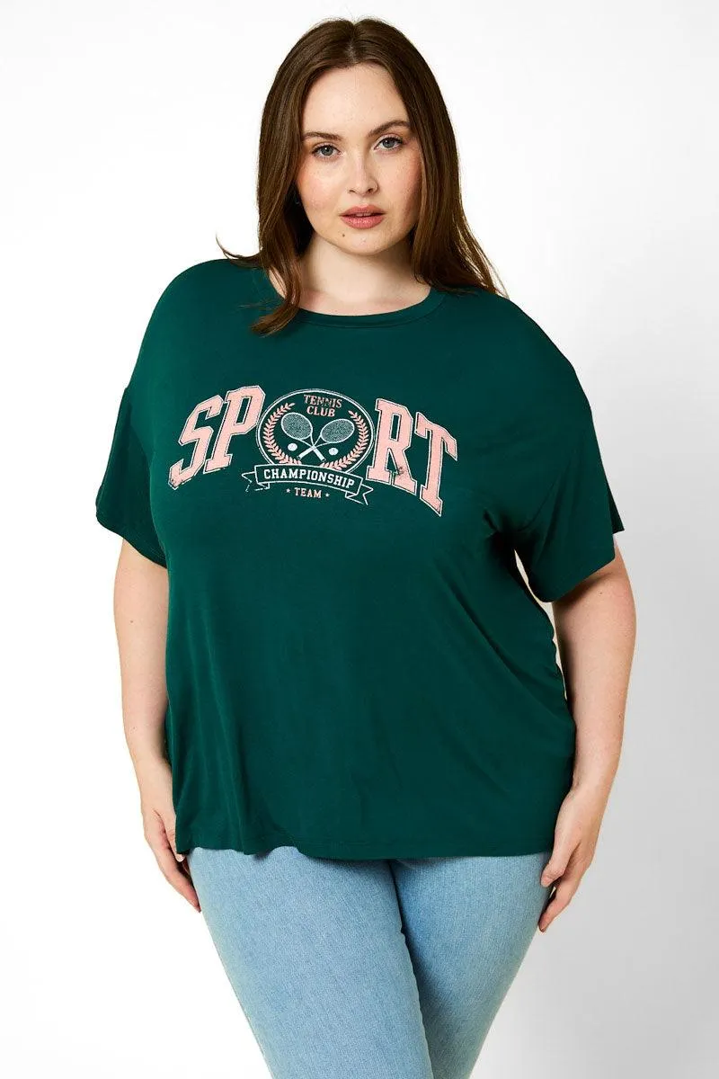 Plus Size Short Sleeve "Sport" Graphic Top