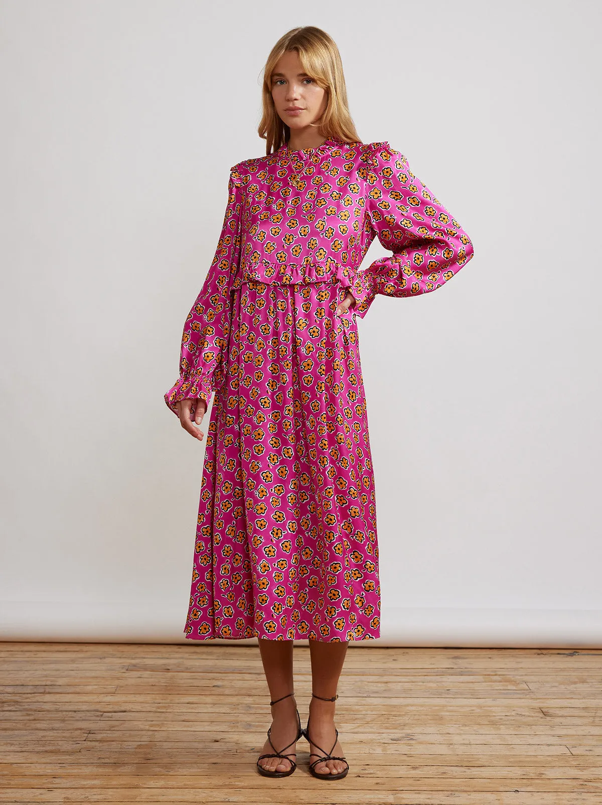 Savannah Pink Painted Floral Midi Dress