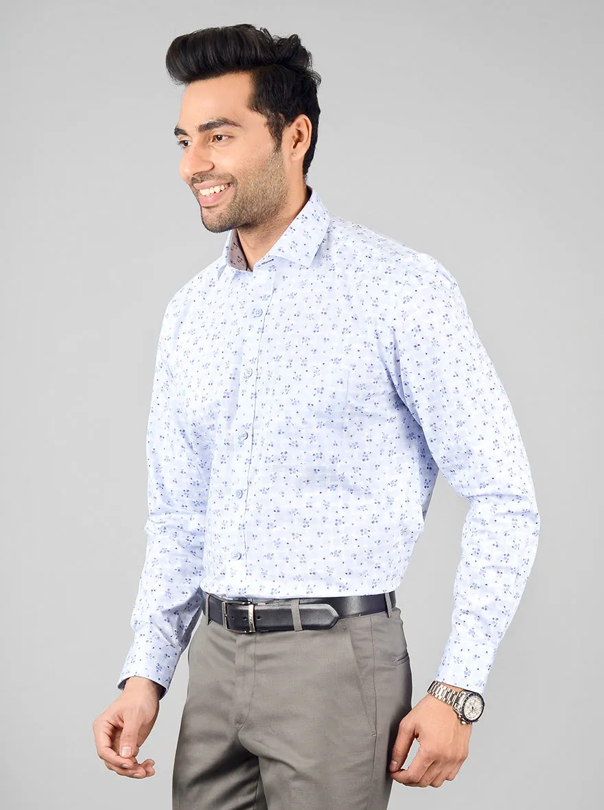 Sky Blue Printed Regular Fit Formal Shirt | JadeBlue