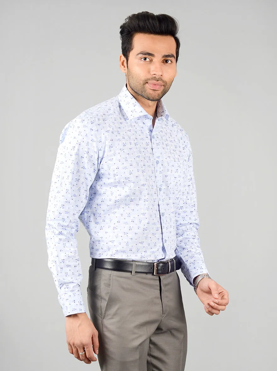 Sky Blue Printed Regular Fit Formal Shirt | JadeBlue