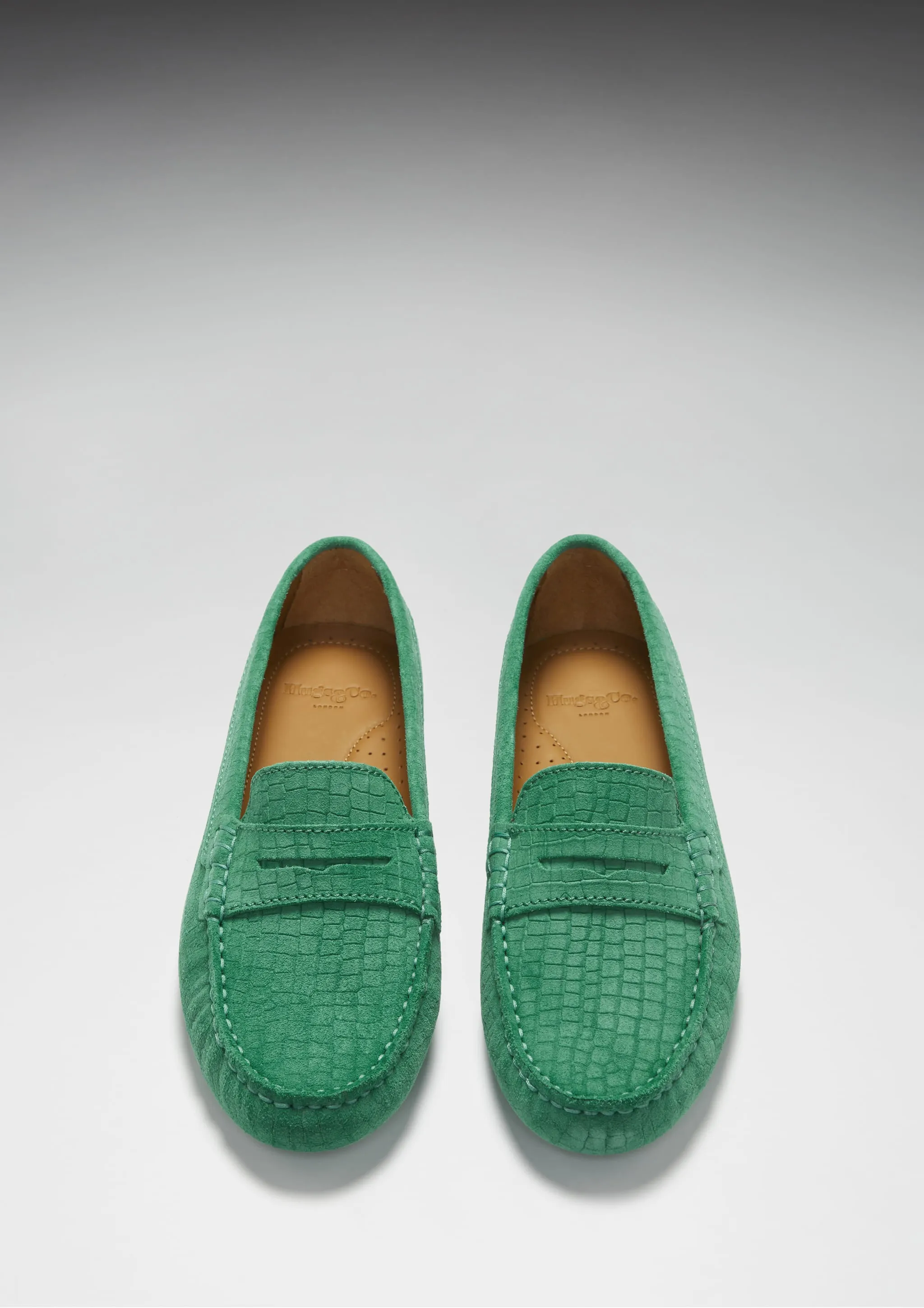 Women's Penny Driving Loafers, emerald embossed suede