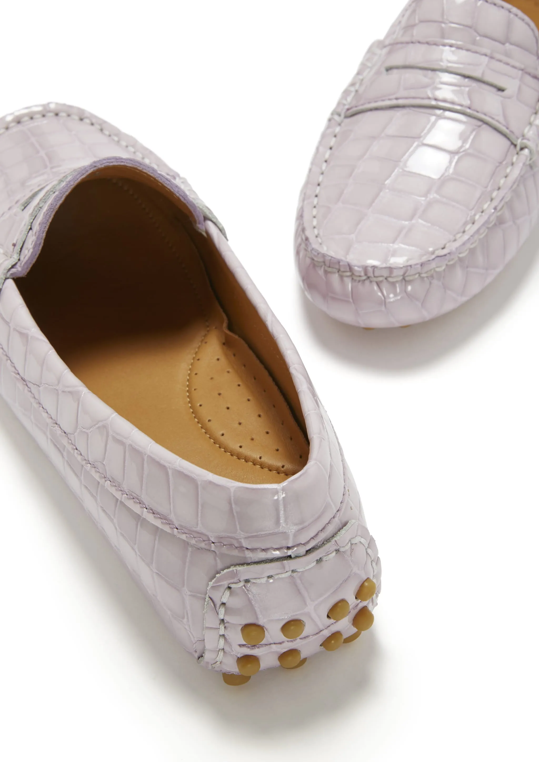 Women's Penny Driving Loafers, lilac croc print patent leather