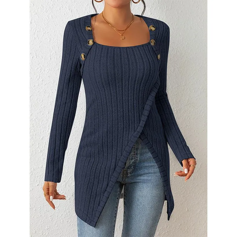 Women's Square-Neck Off-Shoulder Slit Sweater Stylish Chic & Comfortable