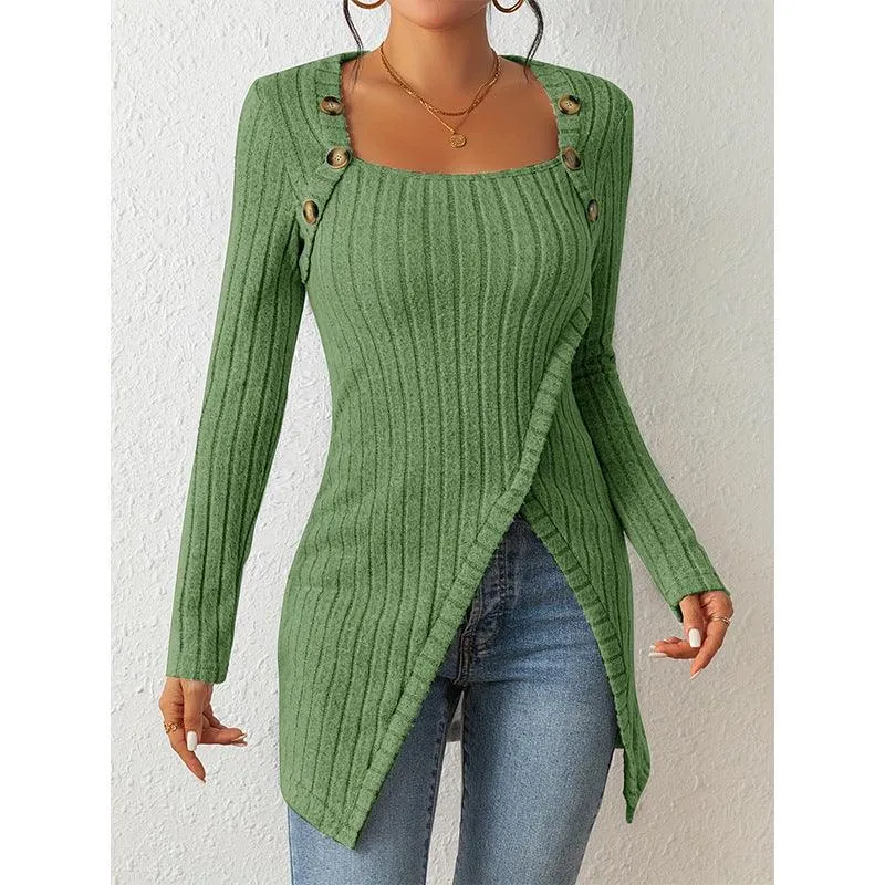 Women's Square-Neck Off-Shoulder Slit Sweater Stylish Chic & Comfortable