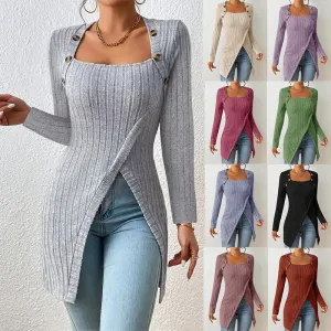 Women's Square-Neck Off-Shoulder Slit Sweater Stylish Chic & Comfortable