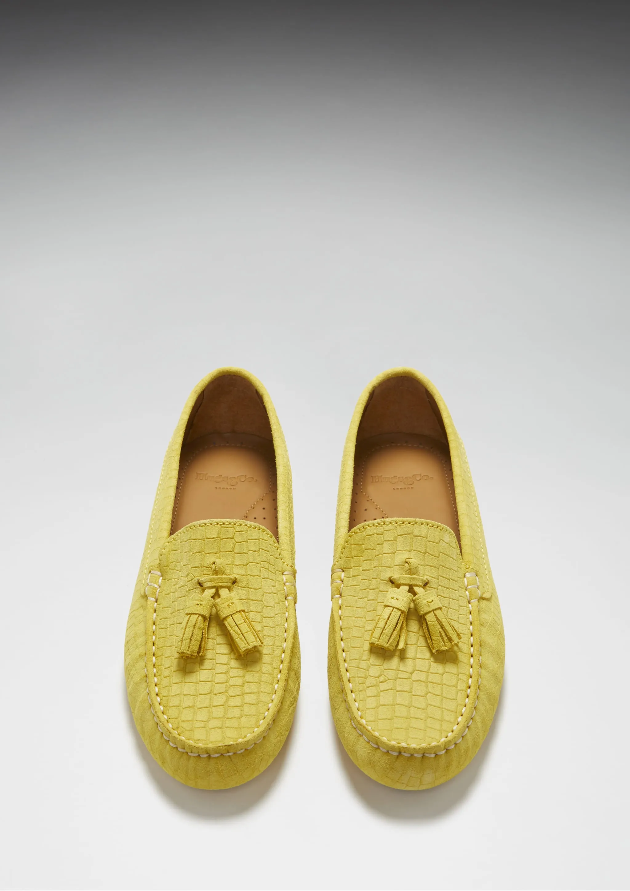 Women's Tasselled Driving Loafers, yellow embossed suede